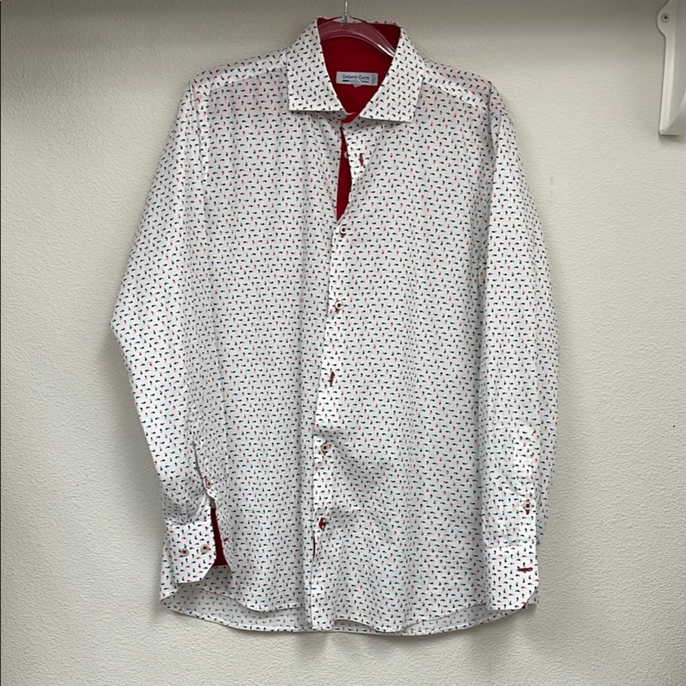 Umberto Carro Positano Mens White Whale Print Button Down Shirt Made in Italy 40